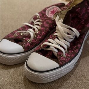 Converse Women's Pink and Brown Floral Sneakers